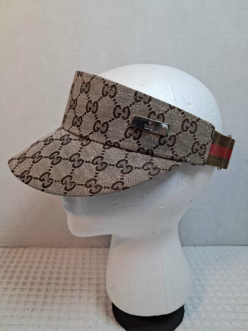Vintage Y2K Gucci Tan GG Monogram Canvas Visor with Red-Green Web Unisex